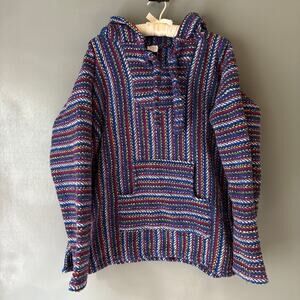 EL PASO Saddle Blanket Hoodie Unisex XL Blue Rainbow Hippie Boho Comfort Outdoor